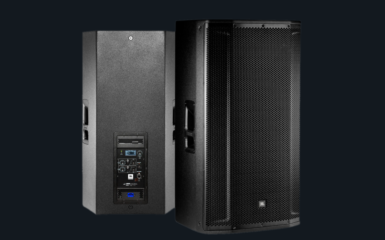 JBL SRX835P topphøyttaler forfra og bakfra